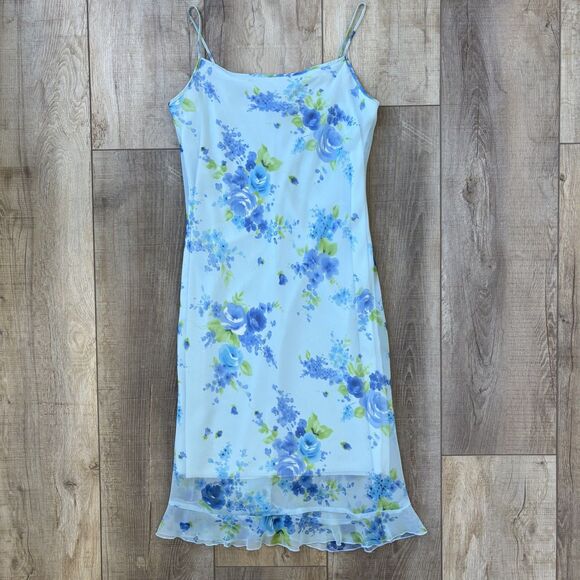 Vintage My Michelle Womens Y2K Fairy Floral Midi Dress Size 11/12 Blue Romantic - Picture 9 of 13